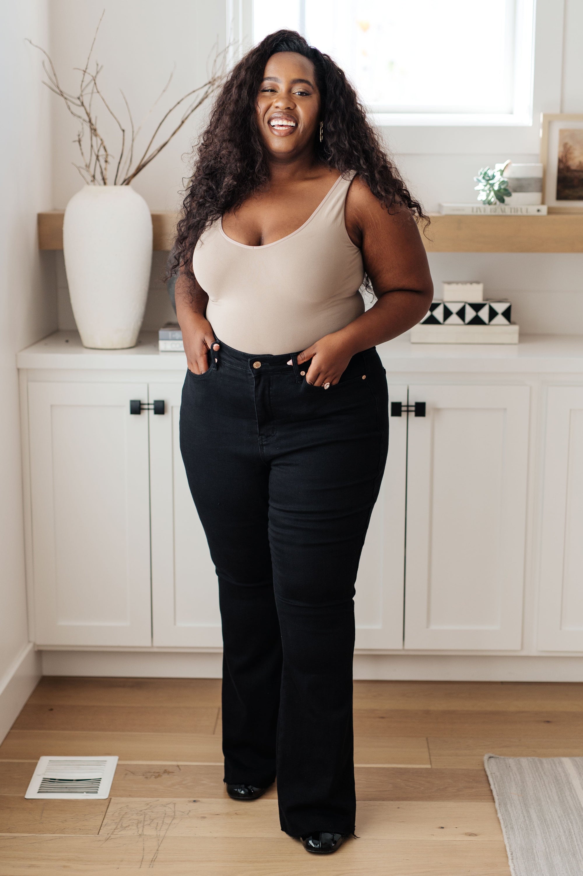 Etta High Rise Control Top Flare Jeans in Black Womens Ave Shops 