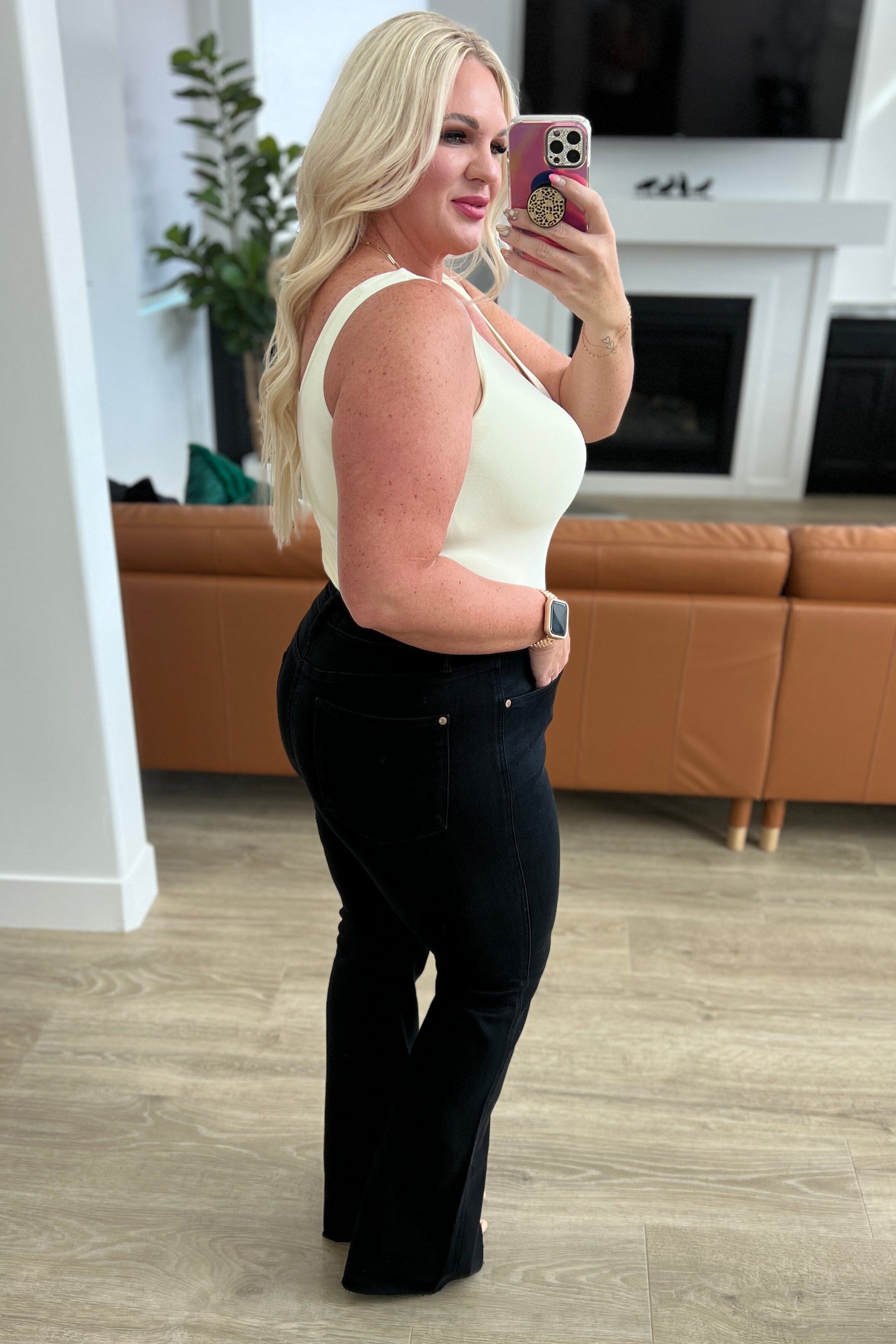 Etta High Rise Control Top Flare Jeans in Black Womens Ave Shops 