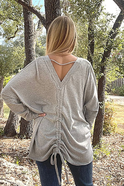 Grey Two Toned Fleece Knit Top Shirts & Tops Umgee