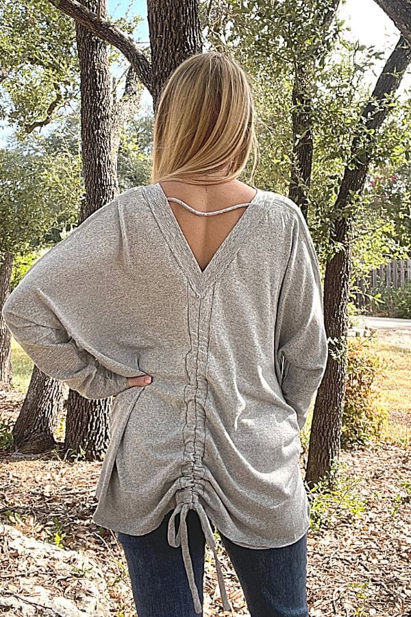 Grey Two Toned Fleece Knit Top Shirts & Tops Umgee 