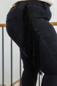 Hilary Side Fringe Skinny Jegging In Black Womens Ave Shops 