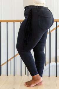 Hilary Side Fringe Skinny Jegging In Black Womens Ave Shops 