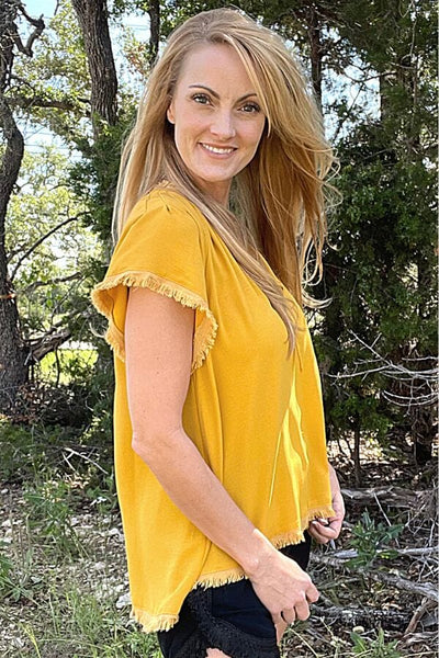 Honey Colored Split Neck Top Shirts & Tops Umgee