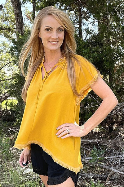 Honey Colored Split Neck Top Shirts & Tops Umgee