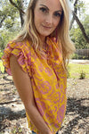 Honey Metallic Two Tone Print Top Shirts & Tops Umgee