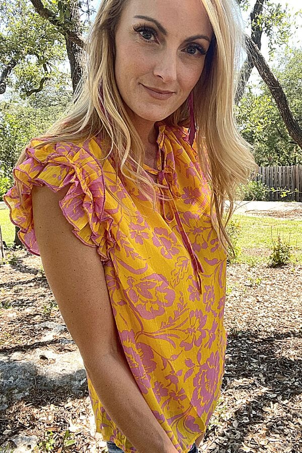 Honey Metallic Two Tone Print Top Shirts & Tops Umgee 