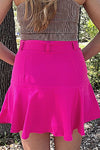 Hot Pink Ruffle Hem Skort with Bow Belt Skirt Umgee