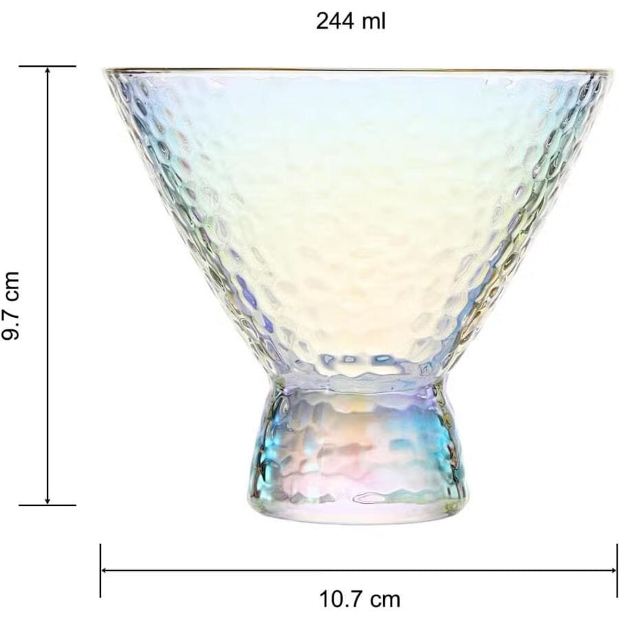 Iridescent Hammered Stemless Glasses - Set of 2, Gold Rim 8oz martini glasses The Wine Savant 