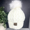 Ivory Lattice Crossover Stitch Pattern Knit Pom Beanie Judson & Co