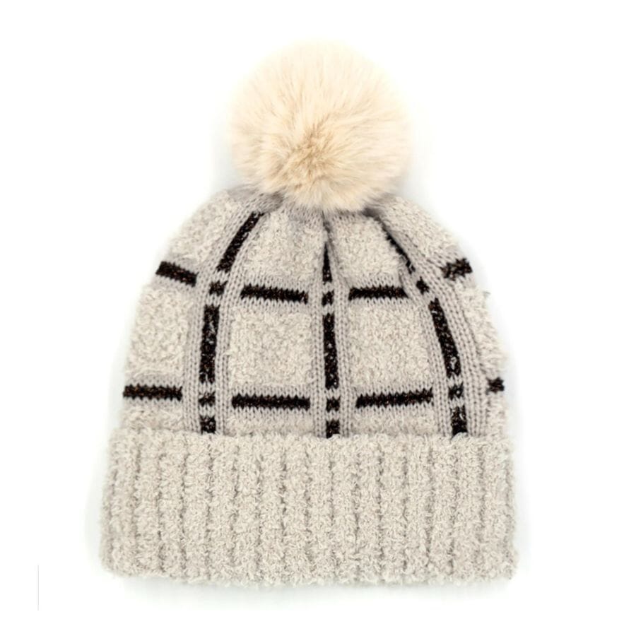 Ivory Soft Knit Beanie With Metallic Accents And Pom Hat Judson & Co 