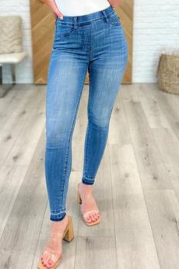 Judy Blue High Waist Release Hem Pull On Skinny Jeans Jeans Judy Blue 