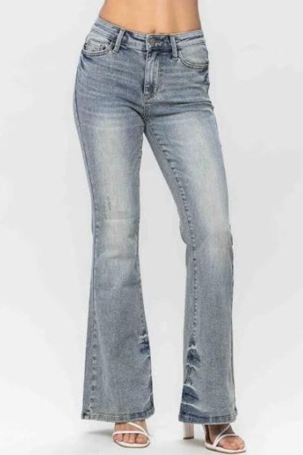 Judy Blue Midrise Tinted Pin Tack Flare Jeans Jeans Judy Blue 
