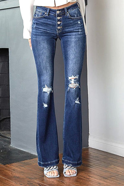 KanCan Mid Rise Distressed Flare Jeans KanCan