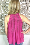 Magenta Chiffon Top with Ruffle Neck Detail Shirts & Tops Kori America