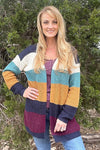 Multicolored Striped Long Sleeve Knit Open Front Sweater Cardigan Shirts & Tops Umgee