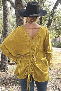 Mustard Two Toned Fleece Knit Top Shirts & Tops Umgee 