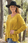 Mustard Two Toned Fleece Knit Top Shirts & Tops Umgee