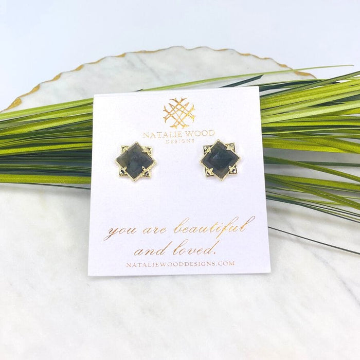 Natalie Wood Designs Runaway Romantic Stud Earrings In Olive And Gold Earrings Natalie Wood Designs 