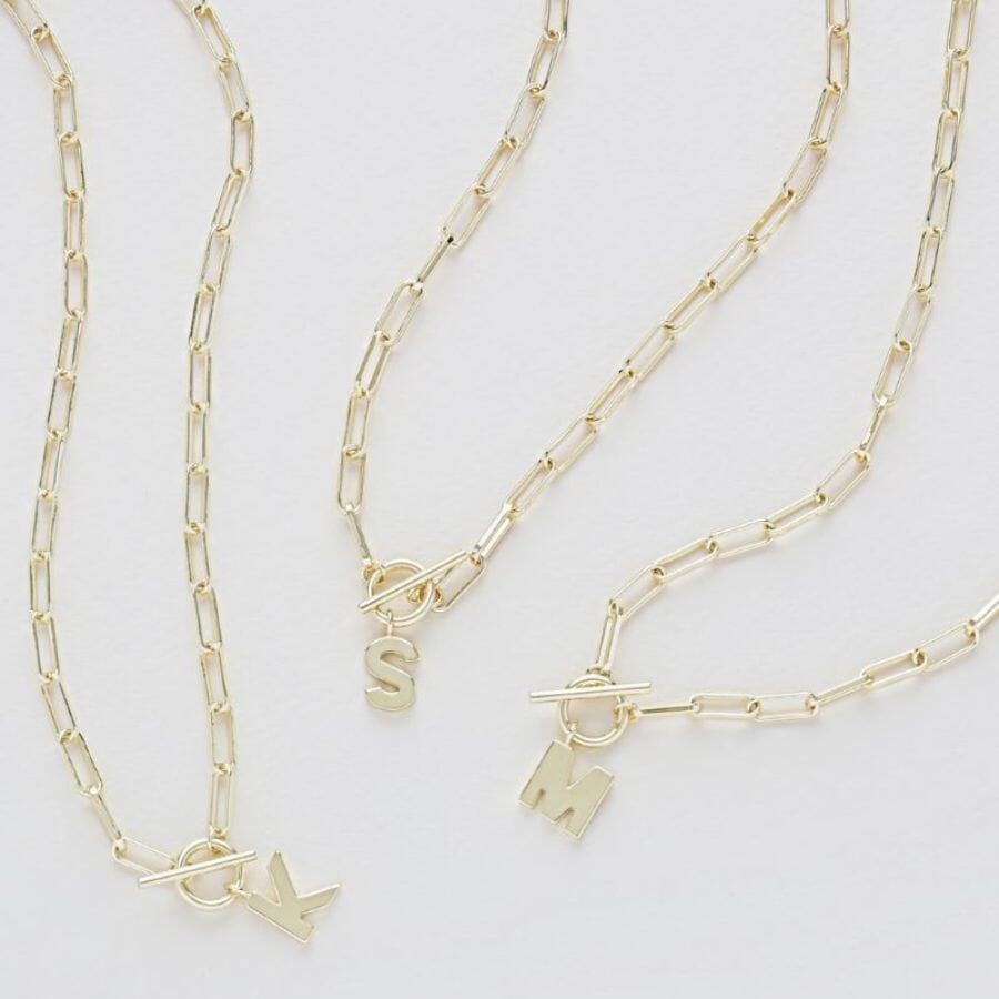 Gold Paperclip Chain Initial Necklace | 18 Paperclip Chain | Personalized Necklace | The Sis Kiss Jewelry