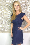 Navy Eyelet Round Neck Dress with Flutter Sleeves with Lining Dresses Umgee