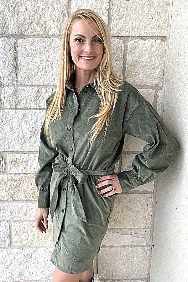 Olive Corduroy Shirt Dress She & Sky 