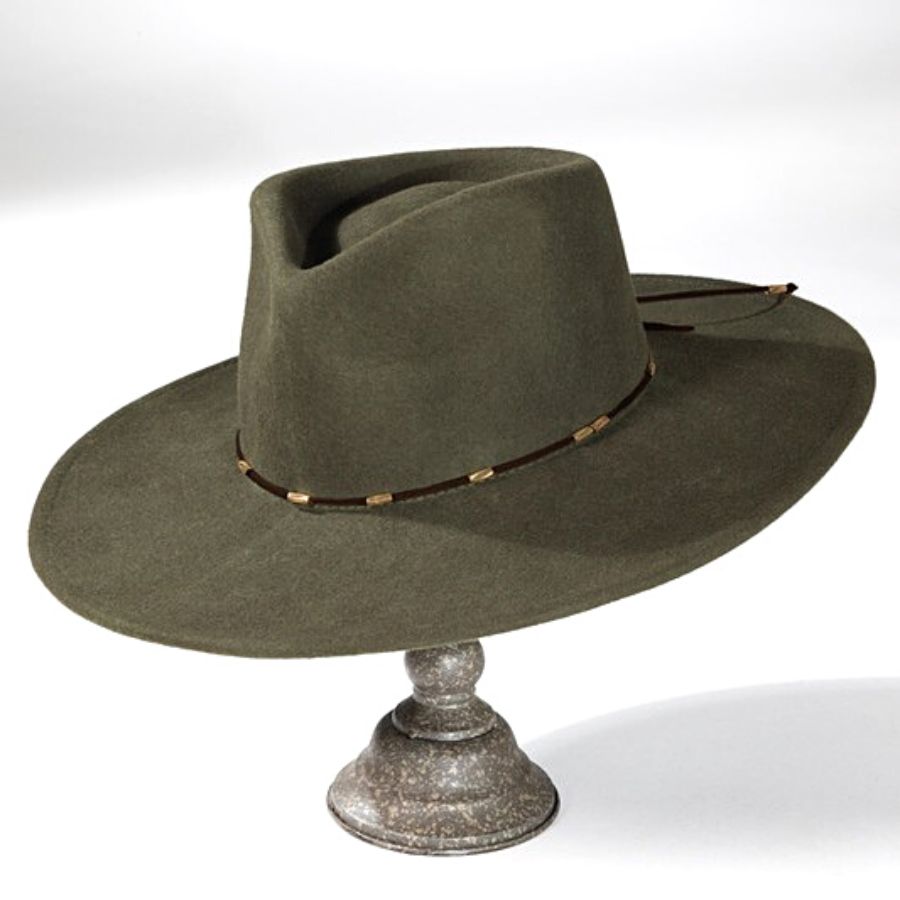Olive Delicate bead Trim Wool Panama Hat Urbanista 