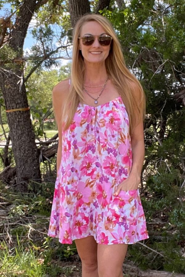Pink Crinkle Printed Front Pocket Romper Romper Kori America 