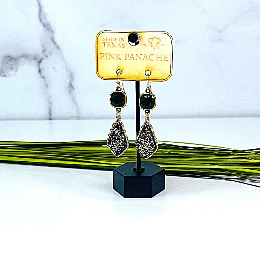 Pink Panache 10mm Bronze/ Black Cushion Cut Connector on Black Diamond Shape Teardrop Earring Earrings PINK PANACHE 