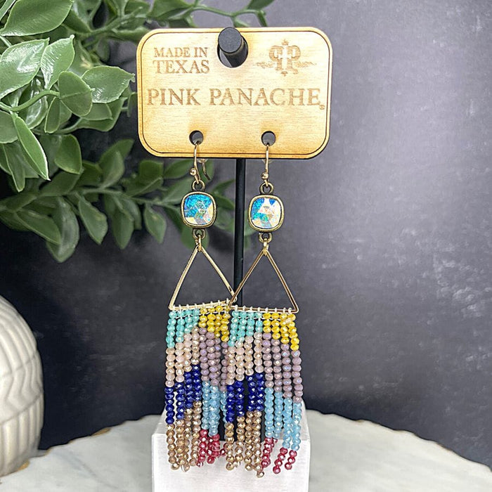 Pink Panache AB on Triangle Multi Color Bead Fringe Earrings Earrings PINK PANACHE 