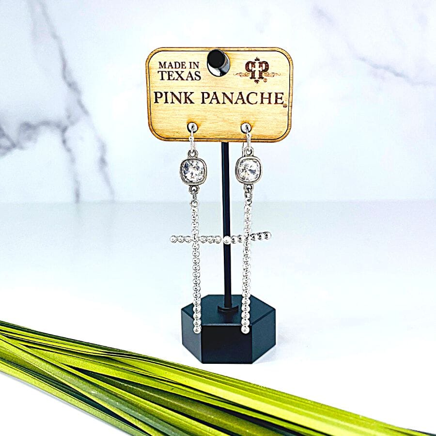 Pink Panache Silver Bead Cross Earrings Earrings PINK PANACHE 