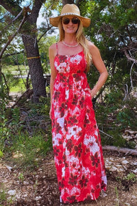 Red Linen Smocked Back with Self Tie Dress Dress Kori America 