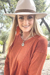 Rust Fleece Knit Top with Reverse Fabric Detail Shirts & Tops Umgee