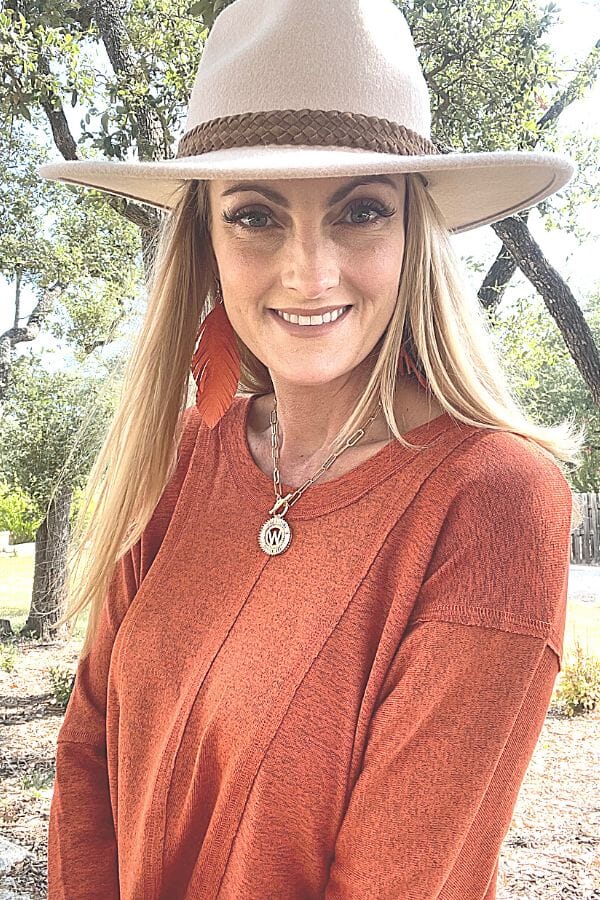Rust Fleece Knit Top with Reverse Fabric Detail Shirts & Tops Umgee 