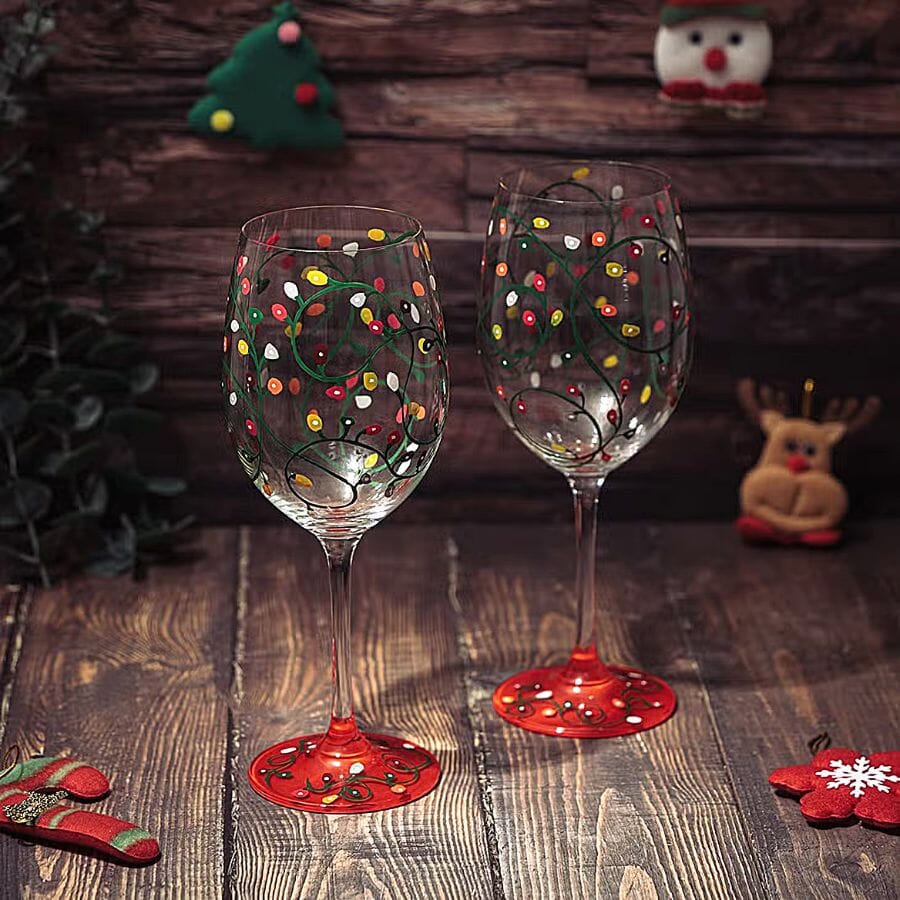 Set of 2 Stemmed Christmas Lights Wine Glasses wine glasses The Wine Savant 