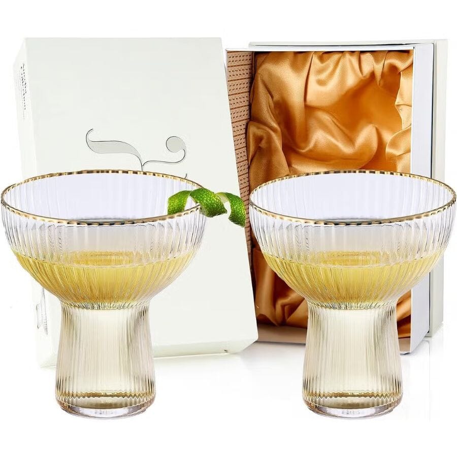 Stemless Gold Rim Cocktail & Margarita Glasses - Set of 2 margarita glasses The Wine Savant 