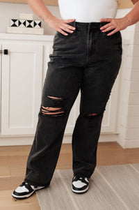Susannah High Rise Rigid Magic 90's Distressed Straight Jeans in Black Womens Ave Shops 