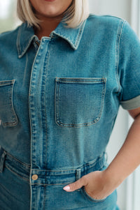 Sylvia Short Sleeve Denim Jumpsuit Womens Ave Shops 