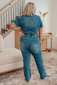 Sylvia Short Sleeve Denim Jumpsuit Womens Ave Shops 