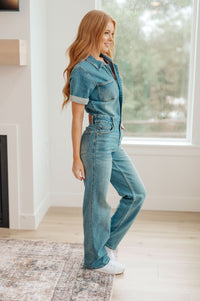 Sylvia Short Sleeve Denim Jumpsuit Womens Ave Shops 