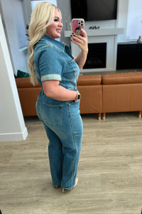 Sylvia Short Sleeve Denim Jumpsuit Womens Ave Shops 