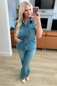 Sylvia Short Sleeve Denim Jumpsuit Womens Ave Shops 