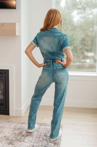 Sylvia Short Sleeve Denim Jumpsuit Womens Ave Shops 