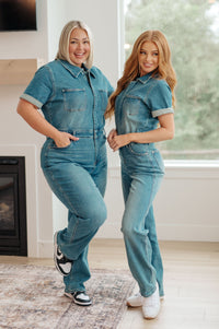Sylvia Short Sleeve Denim Jumpsuit Womens Ave Shops 