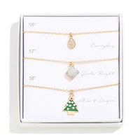 Three Chain Link Christmas Necklace Set - Tree & Crystal Pendant Necklace Judson & Co 