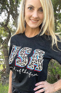 USA Leopard Print Tee Graphic Tee Texas True Threads 