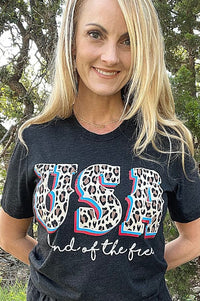 USA Leopard Print Tee Graphic Tee Texas True Threads 